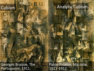 Georges Braque, The Portuguese, 1911. Pablo Picasso, Ma Jolie, 1911-1912.  Analytic Cubism Cubism 
