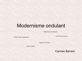 Modernisme ondulant
Carmen Barrero
Modernisme (Catalunya)
Art Nouveau (França)
Modern Style (Anglaterra)
Jugendstil (Àustria)
Liberty (Itàlia)
 