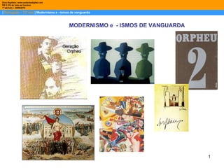 |  Português – 12º ano  | Modernismo e –ismos de vanguarda Dina Baptista | www.sebentadigital.com EB 2,3/S de Vale de Cambra 1º período – 2009010 MODERNISMO e  - ISMOS DE VANGUARDA 