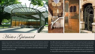 E                                                                                                            E



     Hector Guimard
    Su faceta más conocida es la de arquitecto pero se dedicó con éxito a la decoración de interiores y diseño de   Este edificio demuestra un estilo deslumbrante. La asimetría en la puerta principal no resta carácter
    mobiliario. Desde sus comienzos se inspiró en los trazos del Art Nouveau junto a la arquitectura neonacio-      sino que acentúa la masa de líneas fluidas y dinámicas que expresan su visión personal del Art Nou-
    nal (estilo gótico) inglesa y los revolucionarios diseños de Victor Horta. Guimard fue el máximo exponente      veau. Pero los diseños que más fama le han aportado son las entradas de hierro fundido del metro
    del Art Nouveau francés y su edificio “Castel Béranger” se consideran como la obra emblemática de este          de París (1903) que representan la exuberancia de las formas orgánicas pero con detalles abstractos.
    diseñador creando estilo propio.                                                                                Antes de la llegada del Art Decó creó piezas de mobiliario estandarizadas para su producción en se-
                                                                                                                    rie . Idea que llevó a cabo para viviendas para obrero y apartamentos con elementos estandarizados.
 