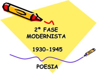 2ª FASE2ª FASE
MODERNISTAMODERNISTA
1930-19451930-1945
POESIAPOESIA
 