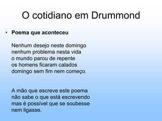 O homem atrás do bigodeé sério, simples e forte.Quase não conversa.Tem poucos , raros amigoso homem atrás dos óculos e do bigode. Meu Deus, por que me abandonastese sabias que eu não era Deusse sabias que eu era fraco. Mundo mundo vasto mundose eu me chamasse Raimundo,seria uma rima, não seria uma solução.Mundo mundo vasto mundo,mais vasto é meu coração. Eu não devia te dizermas essa luamas esse conhaquebotam a gente comovido como o diabo.EU X MUNDO