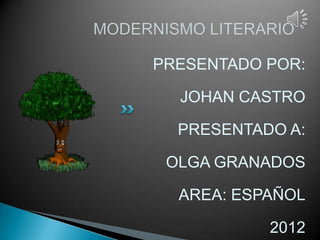 PRESENTADO POR:

  JOHAN CASTRO

  PRESENTADO A:

 OLGA GRANADOS

  AREA: ESPAÑOL

           2012
 