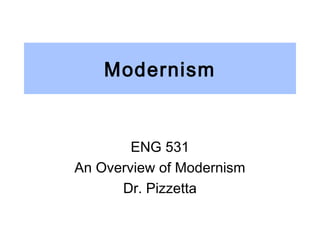 Modernism
ENG 531
An Overview of Modernism
Dr. Pizzetta
 