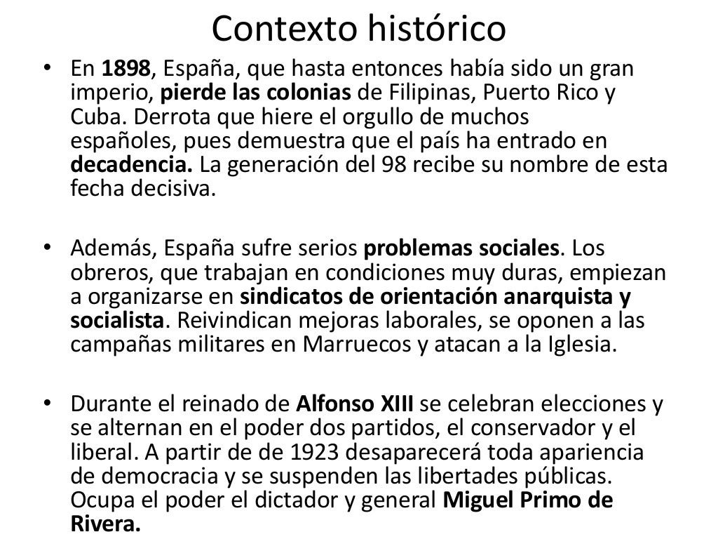 Modernismo y generación del 98 Contexto histórico y obras