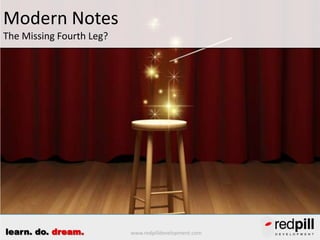 www.redpilldevelopment.comlearn. do. dream.
Modern Notes
The Missing Fourth Leg?
 
