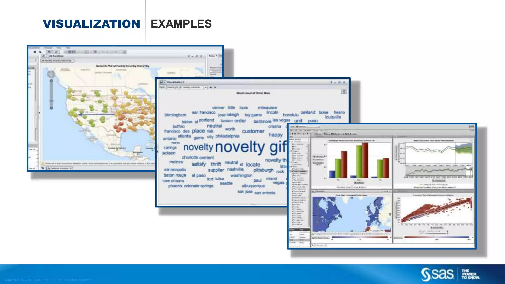 VISUALIZATION EXAMPLES 
Copyr i g ht © 2013, SAS Ins t i tut e Inc . Al l r ights reser ve d . 
 