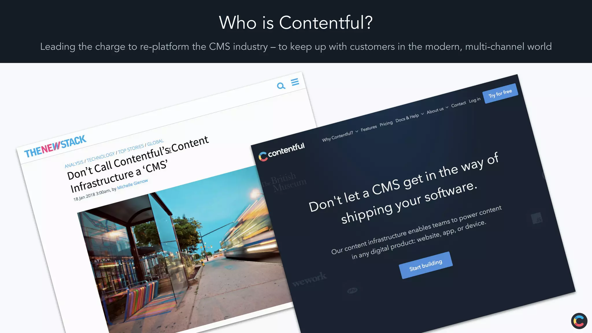 Who is Contentful?
Leading the charge to re-platform the CMS industry – to keep up with customers in the modern, multi-channel world
 