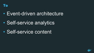 To
• Event-driven architecture
• Self-service analytics
• Self-service content
 