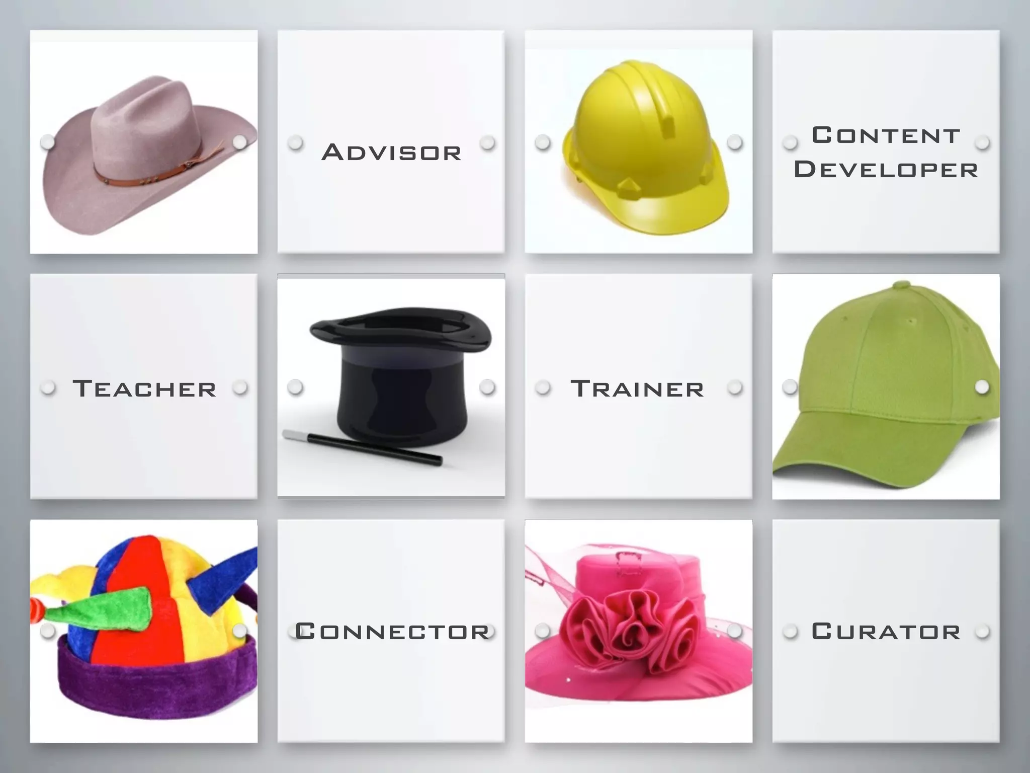 Advisor
Content
Developer
Curator
TrainerTeacher
Connector
 