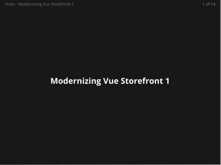 Modernizing Vue Storefront 1
Yireo - Modernizing Vue Storefront 1 1 of 14
 