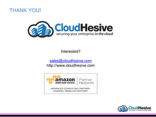 THANK YOU!
Interested?
sales@cloudhesive.com
http://www.cloudhesive.com
 