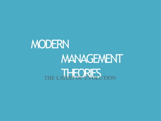 MODERN
MANAGEMENT
THEORIES
THE LATEST OF EVOLUTION
 
