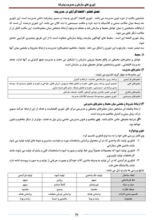‫تئوری‬‫های‬‫سازمان‬‫و‬‫مدیریت‬‫پیشرفته‬
38
‫فصل‬)‫مدیریت‬ ‫در‬ ‫گرایان‬ ‫اقتضا‬ ( ‫هفتم‬
‫تئوری‬ ‫این‬ .‫است‬ ‫مدیریت‬ ‫دانش‬ ‫پیشرفت‬ ‫مسیر‬ ‫در‬ ‫پدیده‬ ‫آخرین‬ ‫اقتضاء‬ ‫تئوری‬ . ‫باشد‬ ‫می‬ ‫مدیریت‬ ‫نوین‬ ‫دوره‬ ‫از‬ ‫مکتب‬ ‫ششمین‬
‫م‬ ‫کالن‬ ‫دید‬ ‫با‬ ‫سیستمی‬ ‫مکتب‬ ‫و‬ ‫خرد‬ ‫دید‬ ‫با‬ ‫کالسیک‬ ‫و‬ ‫سنتی‬ ‫مکاتب‬ ‫میان‬ ‫وسط‬ ‫حد‬‫که‬ ‫است‬ ‫آن‬ ‫درصدد‬ ‫تئوری‬ ‫این‬ .‫باشد‬ ‫ی‬
‫از‬ ‫تر‬ ‫کامل‬ ‫مکتب‬ ‫این‬ .‫متغیرهاست‬ ‫میان‬ ‫مشخص‬ ‫ارتباط‬ ‫وجود‬ ‫به‬ ‫معتقد‬ ‫و‬ ‫یابد‬ ‫سازمان‬ ‫و‬ ‫محیط‬ ‫عوامل‬ ‫میان‬ ‫را‬ ‫مشخصی‬ ‫ارتباطات‬
. ‫شود‬ ‫می‬ ‫تلقی‬ ‫دیگر‬ ‫مکاتب‬
‫ای‬ ‫از‬ ‫تا‬ ‫است‬ ‫متفاوت‬ ‫سازمانی‬ ‫روابط‬ ‫نیازمند‬ ‫گوناگون‬ ‫های‬ ‫محیط‬ : ‫است‬ ‫این‬ ‫اقتضا‬ ‫تئوری‬ ‫پیام‬‫حاصل‬ ‫کاراییی‬ ‫بیشترین‬ ‫طریق‬ ‫ن‬
.‫شود‬
‫آنها‬ ‫میان‬ ‫مقتضی‬ ‫و‬ ‫مشروط‬ ‫ارتباط‬ ‫و‬ ‫مدیریت‬ )‫(متغیرهای‬ ‫مفاهیم‬ ، ‫محیط‬ : ‫دهد‬ ‫می‬ ‫شکل‬ ‫را‬ ‫تئوری‬ ‫این‬ ‫چارچوب‬ ، ‫عمده‬ ‫عنصر‬ ‫سه‬
1)‫محیط‬
.‫ندارد‬ ‫آنها‬ ‫بر‬ ‫کنترلی‬ ‫هیچ‬ ‫مدیریت‬ ‫و‬ ‫دهند‬ ‫می‬ ‫تشکیل‬ ‫را‬ ‫سازمان‬ ‫بیرونی‬ ‫محیط‬ ‫واقع‬ ‫در‬ ‫محیطی‬ ‫متغیرهای‬ ‫و‬ ‫عوامل‬‫هدف‬
.‫است‬ ‫سازمان‬ ‫بر‬ ‫موثر‬ ‫محیطی‬ ‫عوامل‬ ‫وتشخیص‬ ‫تعیین‬ ، ‫اقتضایی‬ ‫مدیریت‬
2)‫مدیریت‬ ‫متغیرهای‬
: ‫شوند‬ ‫می‬ ‫تقسیم‬ ‫گروه‬ ‫چهار‬ ‫به‬ ‫متغیرها‬ ‫این‬
‫فرآیندی‬ ‫متغیرهای‬‫کنترل‬ ‫و‬ ‫ارتباط‬ ، ‫هدایت‬ ،‫سازماندهی‬ ،‫ریزی‬ ‫برنامه‬
‫کمی‬ ‫متغیرهای‬‫نقطه‬ ‫تحلیل‬ ‫و‬ ‫تجزیه‬ ،‫خطی‬ ‫ریزی‬ ‫برنامه‬ ،‫گیری‬ ‫تصمیم‬‫فعلی‬ ‫ارزش‬ ،‫سربهسر‬‫بودجه‬ ، ‫ها‬ ‫سیستم‬ ‫تحلیل‬ ‫و‬ ‫تجزیه‬ ‫و‬ ‫طراحی‬ ،
‫ای‬ ‫برنامه‬ ‫بندی‬–‫سازی‬ ‫شبیه‬ ‫های‬ ‫مدل‬ ، ‫شبکه‬ ‫تحلیل‬ ‫و‬ ‫تجزیه‬ ، ‫سیستمی‬
‫رفتاری‬ ‫متغیرهای‬‫سازمانی‬ ‫توسعه‬ ،‫انگیزه‬ ،‫گروهی‬ ‫پویایی‬ ،‫رفتاری‬ ‫تغییر‬ ،‫آموزش‬
‫سیستمی‬ ‫متغیرهای‬‫مدیریت‬ ‫اطالعات‬ ‫سیستم‬ ،‫ها‬ ‫سیستم‬ ‫عمومی‬ ‫تئوری‬
3)‫مدیریتی‬ ‫متغیرهای‬ ‫و‬ ‫محیط‬ ‫میان‬ ‫مقتضی‬ ‫و‬ ‫مشروط‬ ‫ارتباط‬
‫ارتباط‬ ‫این‬ ‫از‬ ‫هدف‬ ‫و‬ ‫اقتضاست‬ ‫تئوری‬ ‫ثقل‬ ‫مرکز‬ ‫مدیریتی‬ ‫و‬ ‫محیطی‬ ‫متغیرهای‬ ‫میان‬ ‫مشخص‬ ‫ای‬ ‫وظیفه‬ ‫ارتباط‬‫بسوی‬ ‫حرکت‬
‫است‬ ‫مدیریت‬ ‫مفاهیم‬ ‫کنترل‬ ‫و‬ ‫بینی‬ ‫پیش‬ ،‫درک‬.
‫اگر‬، ‫باشد‬ ‫حاکم‬ ‫خاص‬ ‫محیطی‬ ‫شرایط‬‫پس‬‫فنون‬ ‫و‬ ‫مفاهیم‬ ‫دیگر‬ ‫از‬ ‫موثرتر‬ ، ‫هدف‬ ‫به‬ ‫نیل‬ ‫برای‬ ‫خاصی‬ ‫مدیریتی‬ ‫فنون‬ ‫و‬ ‫مفاهیم‬
.‫بود‬ ‫خواهد‬
‫وودوارد‬ ‫جون‬
:‫کرد‬ ‫تقسیم‬ ‫فناوری‬ ‫نوع‬ ‫سه‬ ‫به‬ ‫را‬ ‫خود‬ ‫های‬ ‫بررسی‬ ‫قلمر‬ ‫وی‬
1)‫شود‬ ‫می‬ ‫تولید‬ ‫اولیه‬ ‫های‬ ‫نمونه‬ ‫و‬ ‫مشتری‬ ‫درخواست‬ ‫مورد‬ ‫مشخصات‬ ‫براساس‬ ‫محصول‬ ‫ان‬ ‫در‬ ‫که‬ ‫واحدی‬ ‫تک‬ ‫تولید‬ ‫فناوری‬
‫سفارشی‬ ‫های‬ ‫ماشین‬ ‫مانند‬
2)‫مانند‬ ‫شوند‬ ‫می‬ ‫تولید‬ ‫مشترک‬ ‫و‬ ‫کلی‬ ‫مشخصات‬ ‫با‬ ‫انبوه‬ ‫بصورت‬ ‫و‬ ‫تولید‬ ‫خط‬ ‫روی‬ ً‫ال‬‫معمو‬ ‫محصوالت‬ ‫که‬ ‫انبوه‬ ‫تولید‬ ‫فناوری‬
‫تلویزیون‬ ‫تولید‬ ‫کارخانجات‬
3)‫ادا‬ ‫پیوسته‬ ‫صورت‬ ‫به‬ ‫و‬ ‫تولید‬ ‫از‬ ‫جریانی‬ ‫بصورت‬ ‫و‬ ‫خودکار‬ ‫آالت‬ ‫ماشین‬ ‫وسیله‬ ‫به‬ ‫تولید‬ ‫آن‬ ‫در‬ ‫که‬ ‫فرآیندی‬ ‫فناوری‬‫دارد‬ ‫مه‬
‫نفت‬ ‫های‬ ‫پاالیشگاه‬ ‫مانند‬
: ‫باشد‬ ‫می‬ ‫ذیل‬ ‫بشرح‬ ‫ها‬ ‫بررسی‬ ‫نتایج‬
‫ساختار‬ ‫ابعاد‬‫واحدی‬ ‫تک‬ ‫تولید‬‫انبوه‬ ‫تولید‬‫فرآیندی‬ ‫تولید‬
‫فرماندهی‬ ‫خط‬‫مبهم‬‫روشن‬‫مبهم‬
‫ستاد‬ ‫و‬ ‫صف‬‫غیرمتمایز‬‫متمایز‬ ً‫ال‬‫کام‬‫مبهم‬
‫نظارت‬ ‫حیطه‬‫محدود‬‫وسیع‬‫محدود‬
‫ادارات‬ ‫بندی‬ ‫تقسیم‬‫هدف‬ ‫براساس‬‫براساس‬‫عملیات‬ ‫جریان‬‫هدف‬ ‫براساس‬
‫مجموعه‬‫پویا‬ ‫و‬ ‫زنده‬‫ایستا‬ ‫و‬ ‫ماشینی‬‫پویا‬ ‫و‬ ‫زنده‬
 