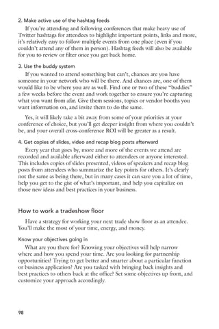 How many people are retweeting your content? How many are 
mentioning you by name in their tweets and posts? How often, in other 
words, does your network recognize and consume your content, then point 
it out to others? This not only is a proxy for message penetration, but also 
indicates how effectively you’re driving pass-along for those messages to new 
audiences. 
2. Number of pages driving traffic on your site 
This may sound like an SEO metric, and it is, but you can directly impact 
this metric over time with a robust content publishing strategy. If you’re 
regularly publishing quality content on your blog (or curating third-party 
content that’s still published on your site via services like Scribit), you should 
see a steady acceleration of the number of pages across your site driving 
traffic from a variety of sources—SEO, social links, etc. 
If you’re active in creating content, this represents a residual, ongoing 
source of traffic. Create a post that the social web likes and Google ranks, 
for example, and it’ll drive incremental traffic every day as you create new 
content that does the same. 
And it goes on and on. 
How does social media directly impact site traffic? In addition to 
your followers driving traffic via their own posts and retweets, Google is 
increasingly looking at social influence as a means of prioritizing publishers 
at the top of search results. So if your content is relevant AND your social 
followers are actively sharing it, your changes of ranking high in search 
increase significantly. Your social strategy, in other words, has a direct 
and significant impact on SEO. And that connection is only going to get 
stronger over time from this point forward. 
3. Non-brand keyword traffic 
Look within Google Analytics for most companies and the top 
performers will be branded terms—variations of the company name and/ 
or product names, for example. But if you’re succeeding with great content 
and social sharing, you are over time increasing the non-branded, more 
buyer-centric keywords and phrases driving traffic to your site. You should 
be tracking overall volume as well as percent of overall traffic with non-branded 
81 
keywords. 
This is particularly important if you consider how your buyer thinks. If 
they’re farther along in the buying cycle, they may know your name and use 
it in their search. But chances are significantly more prospects are searching 
 