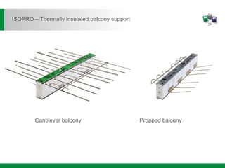 Cantilever balcony Propped balcony
ISOPRO – Thermally insulated balcony support
 