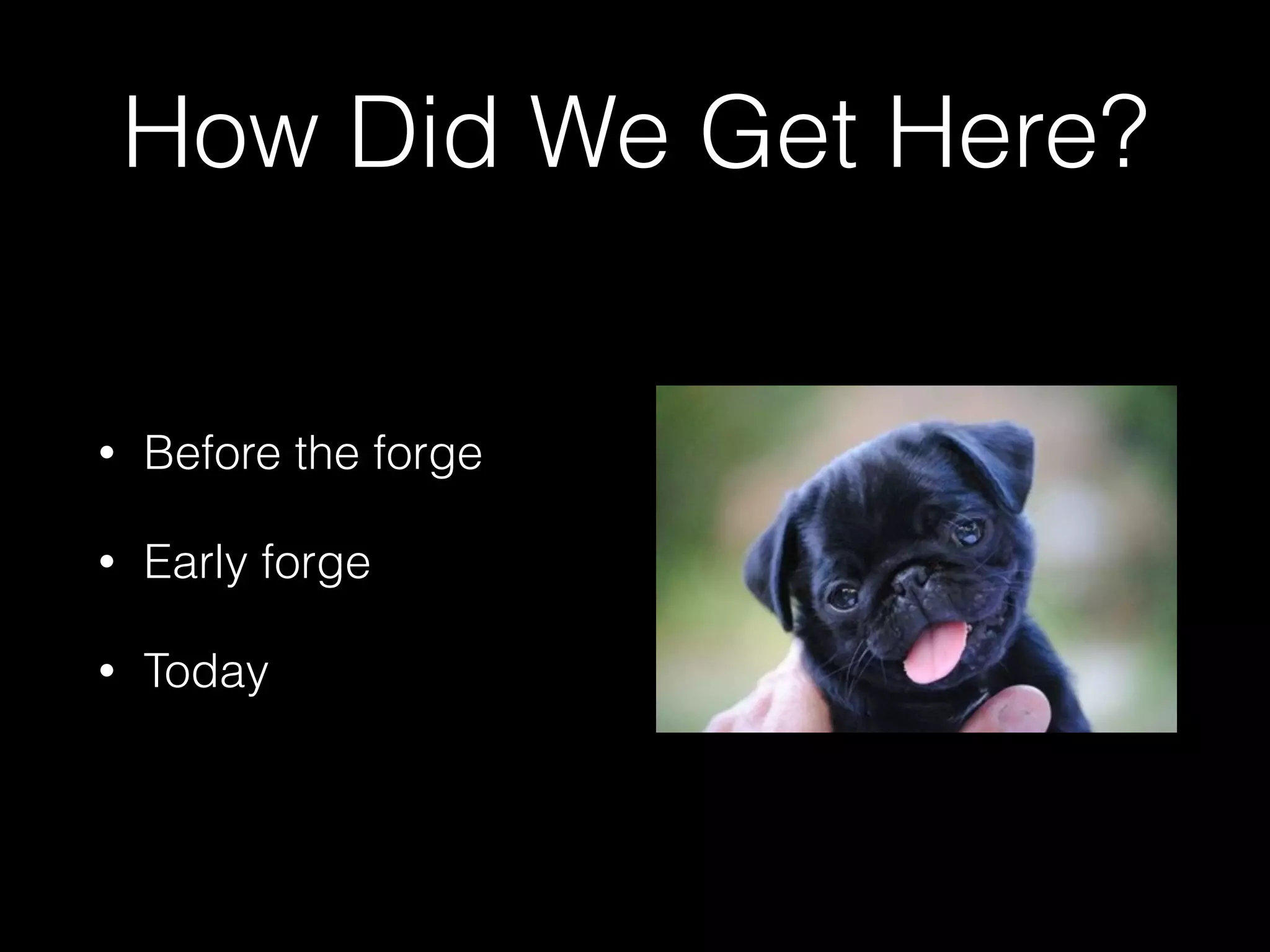 How Did We Get Here?
• Before the forge
• Early forge
• Today
 