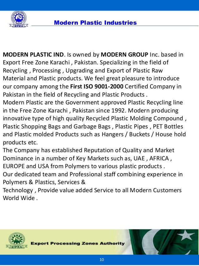 Modern plastic industriesExport Processing zones Pakistan