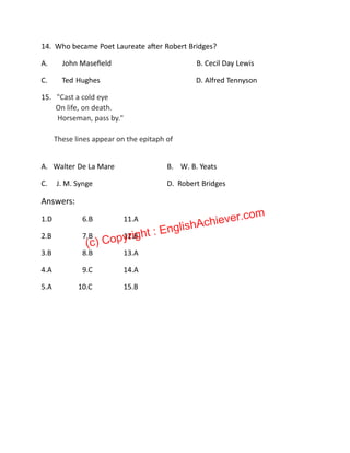 Modern poets in English Literature test 1 w | PDF