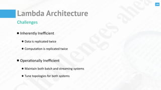 146
Lambda Architecture
Challenges	
  
Inherently	
  Ineﬃcient	
  
Data	
  is	
  replicated	
  twice	
  
Computa@on	
  is	...