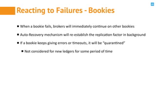 63
Reacting to Failures - Bookies
When	
  a	
  bookie	
  fails,	
  brokers	
  will	
  immediately	
  con@nue	
  on	
  othe...