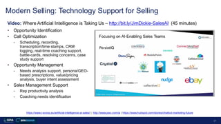 21
Modern Selling: Technology Support for Selling
• Opportunity Identification
• Call Optimization
- Scheduling, recording...