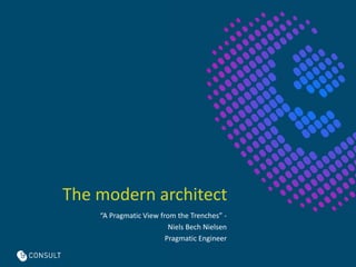 The modern architect
“A Pragmatic View from the Trenches” -
Niels Bech Nielsen
Pragmatic Engineer
 