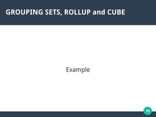 10
GROUPING SETS, ROLLUP and CUBE
Example
 