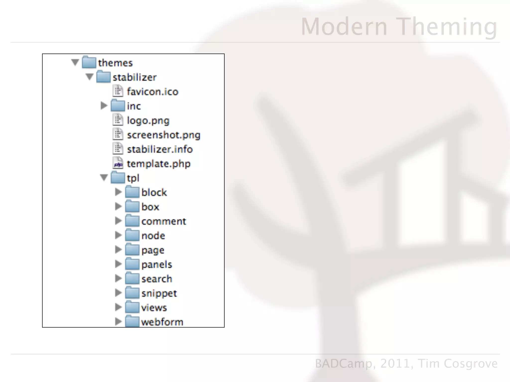 Modern Theming




 BADCamp, 2011, Tim Cosgrove
 