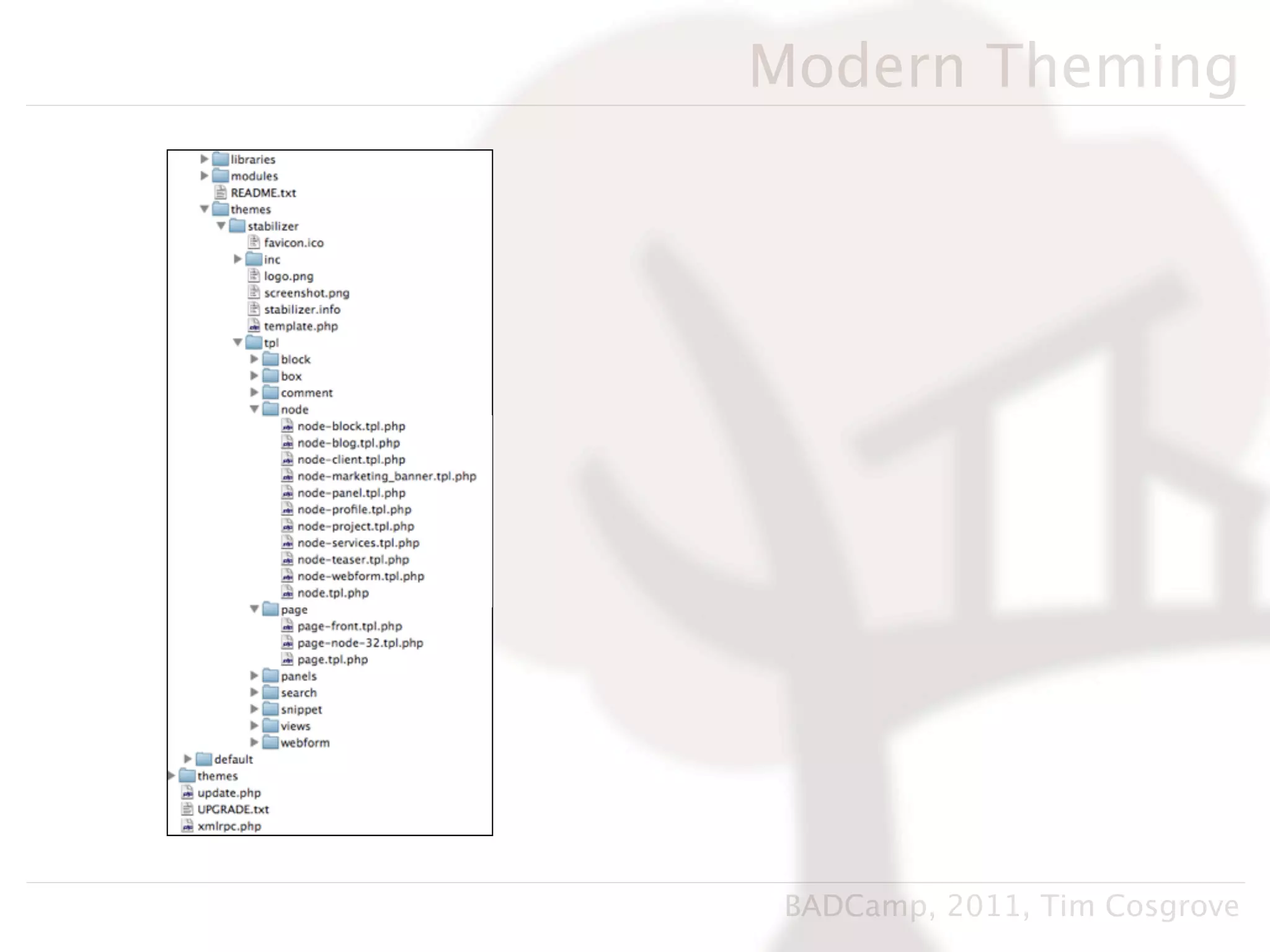 Modern Theming




 BADCamp, 2011, Tim Cosgrove
 