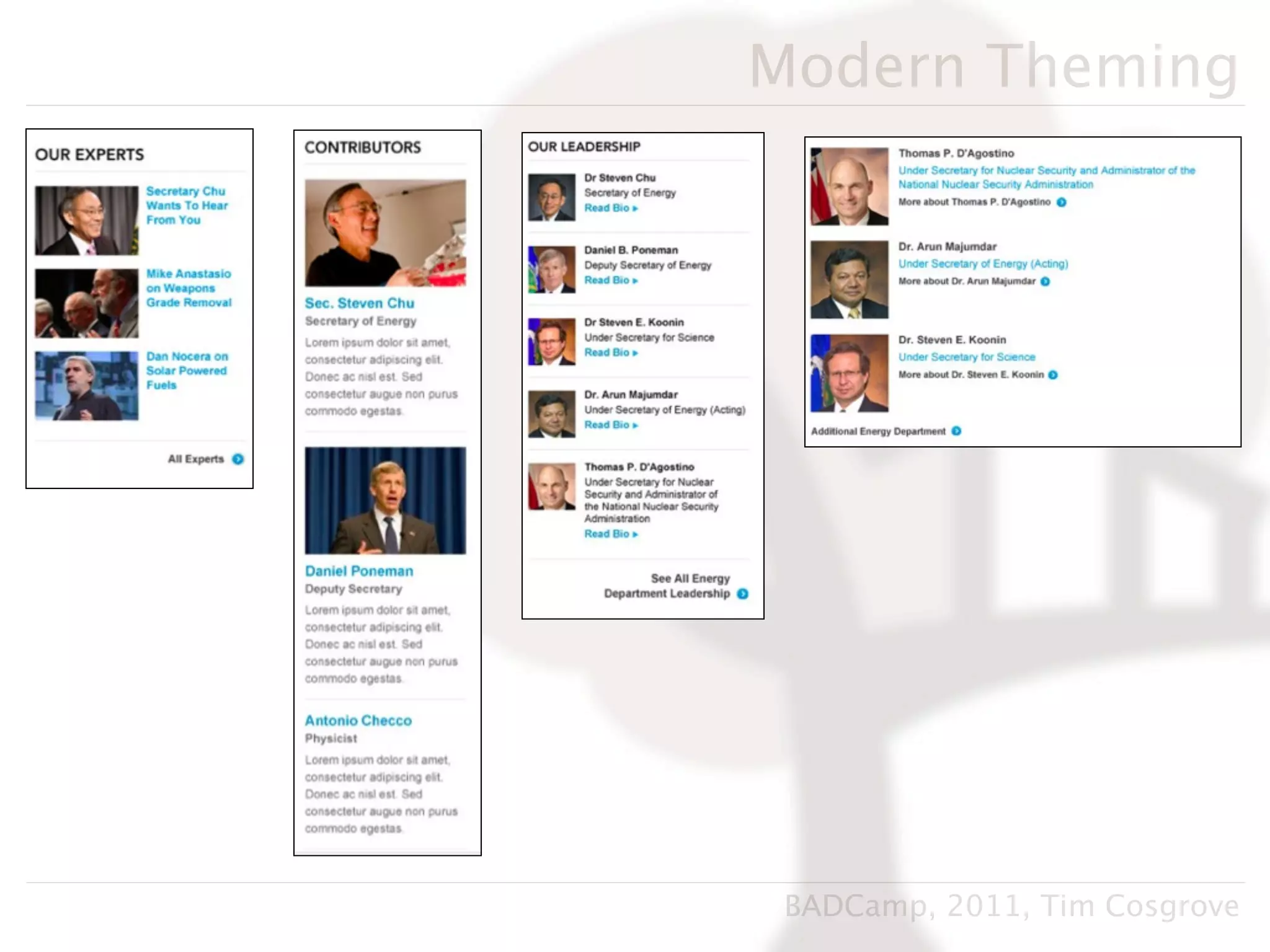 Modern Theming




 BADCamp, 2011, Tim Cosgrove
 