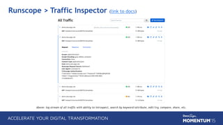 Runscope > Traffic Inspector (link to docs)
Above: log stream of all traffic with ability to introspect, search by keyword/attribute, edit/try, compare, share, etc.
 