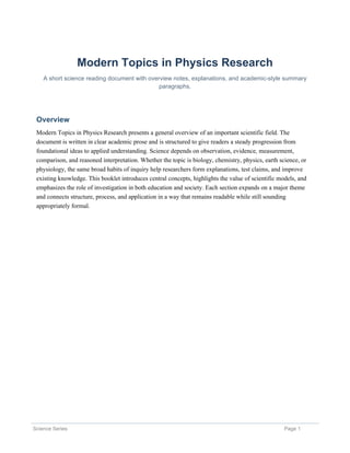 Comprehensive Overview of Modern Physics Research and Applications | PDF