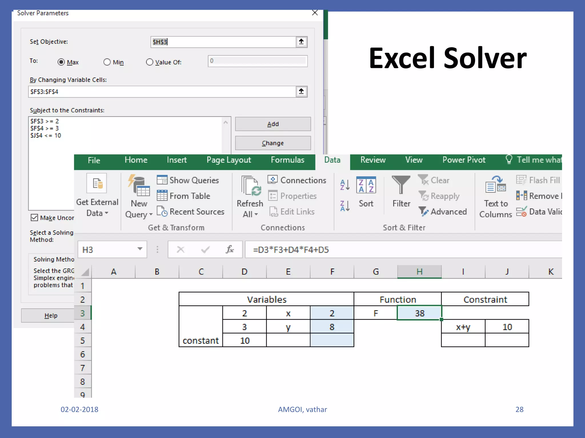 02-02-2018 AMGOI, vathar 28
Excel Solver
 
