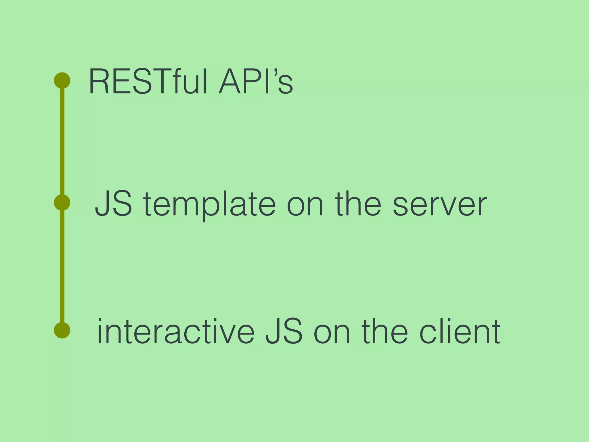 RESTful API’s
JS template on the server
interactive JS on the client
 