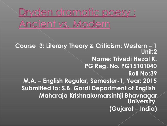 Dryden an essay of dramatic poetry