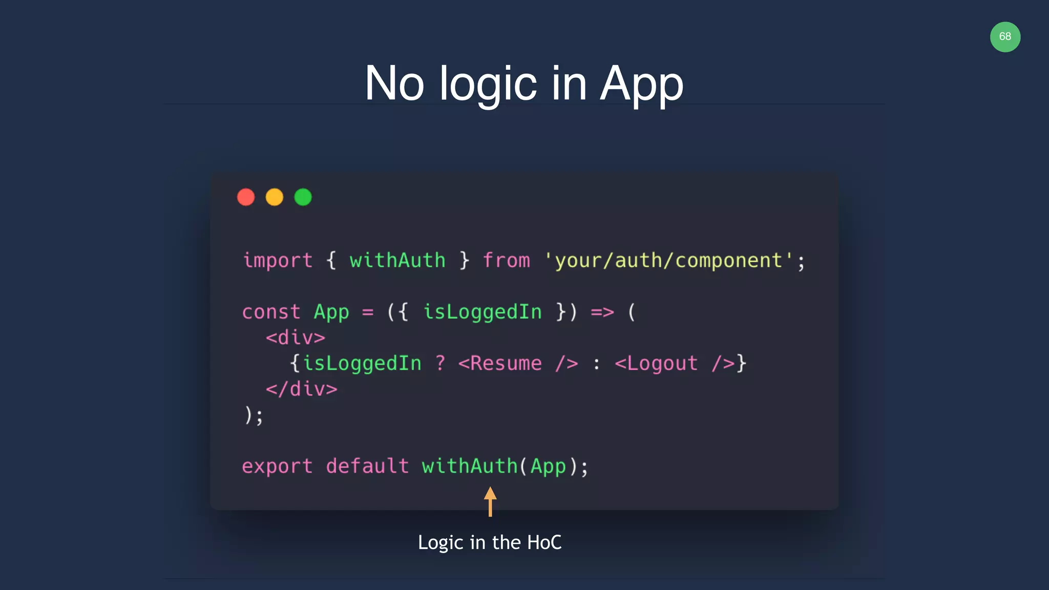 68 No logic in App Logic in the HoC 