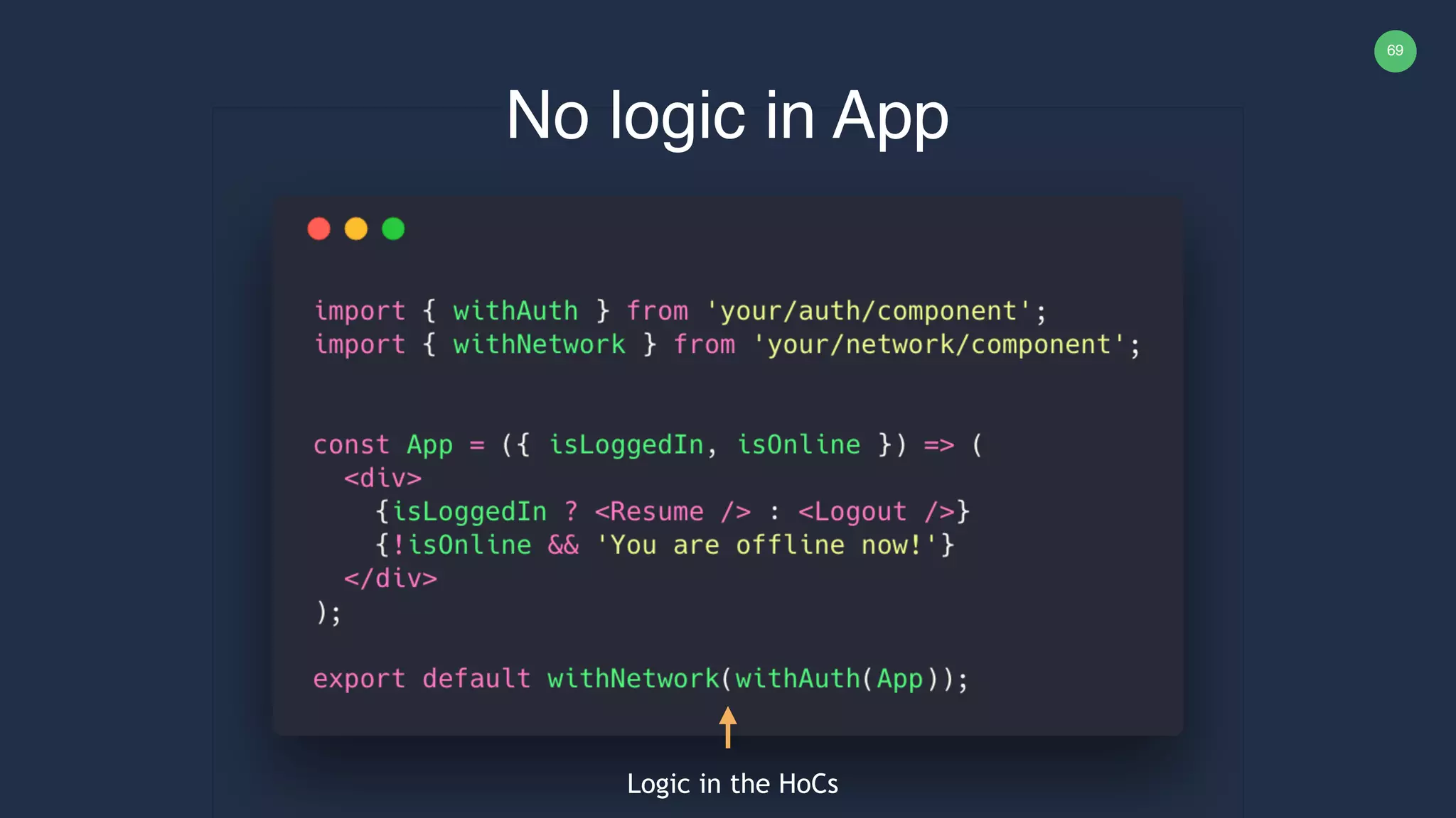 69 No logic in App Logic in the HoCs 