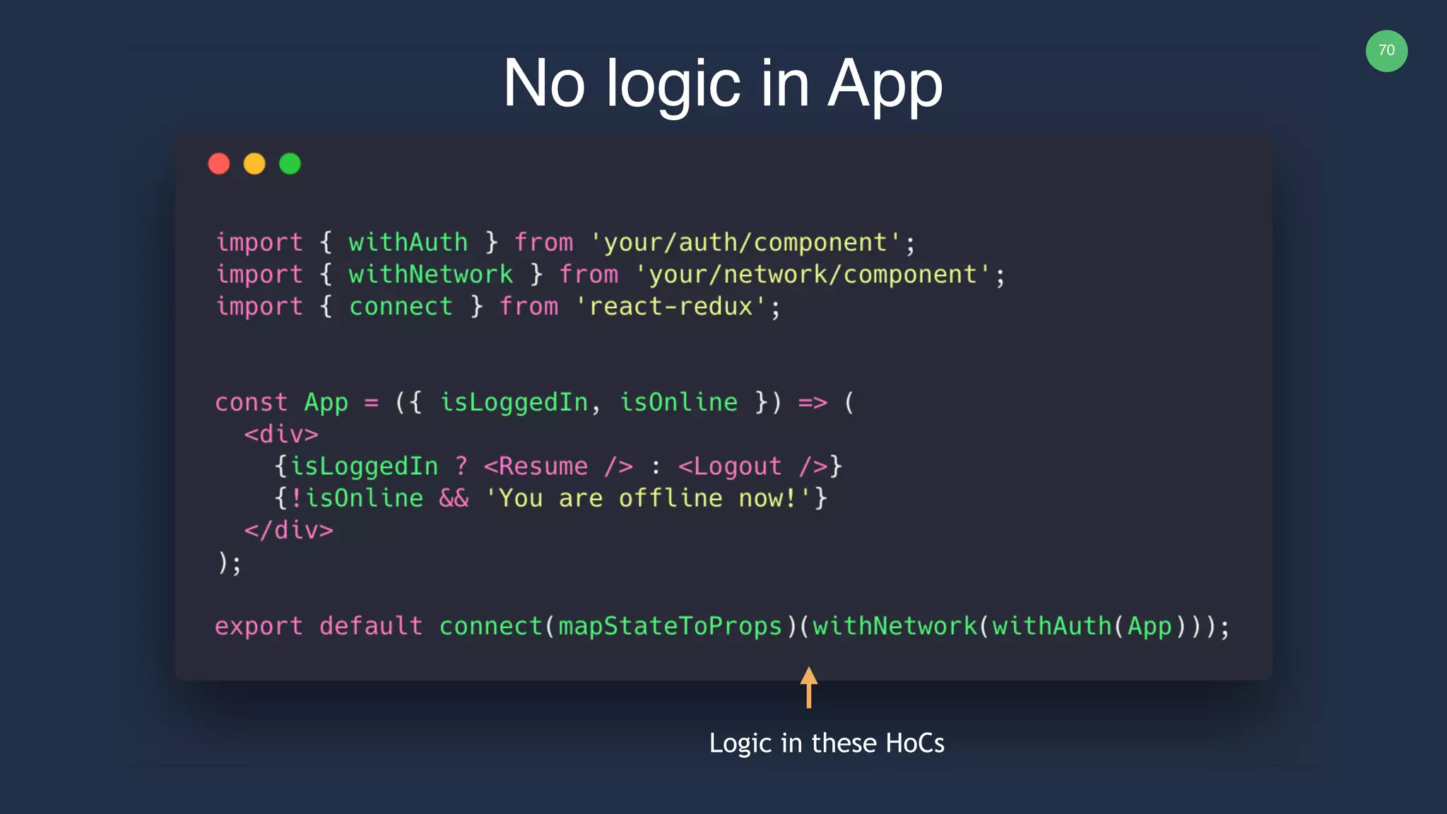70 No logic in App Logic in these HoCs 