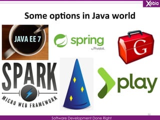 Some 
op0ons 
in 
Java 
world 
Software Development Done Right 
10 
 