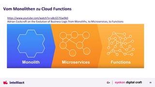 Vom Monolithen zu Cloud Functions
35
https://www.youtube.com/watch?v=aBcG57Gw9k0
Adrian Cockcroft on the Evolution of Business Logic from Monoliths, to Microservices, to Functions
 