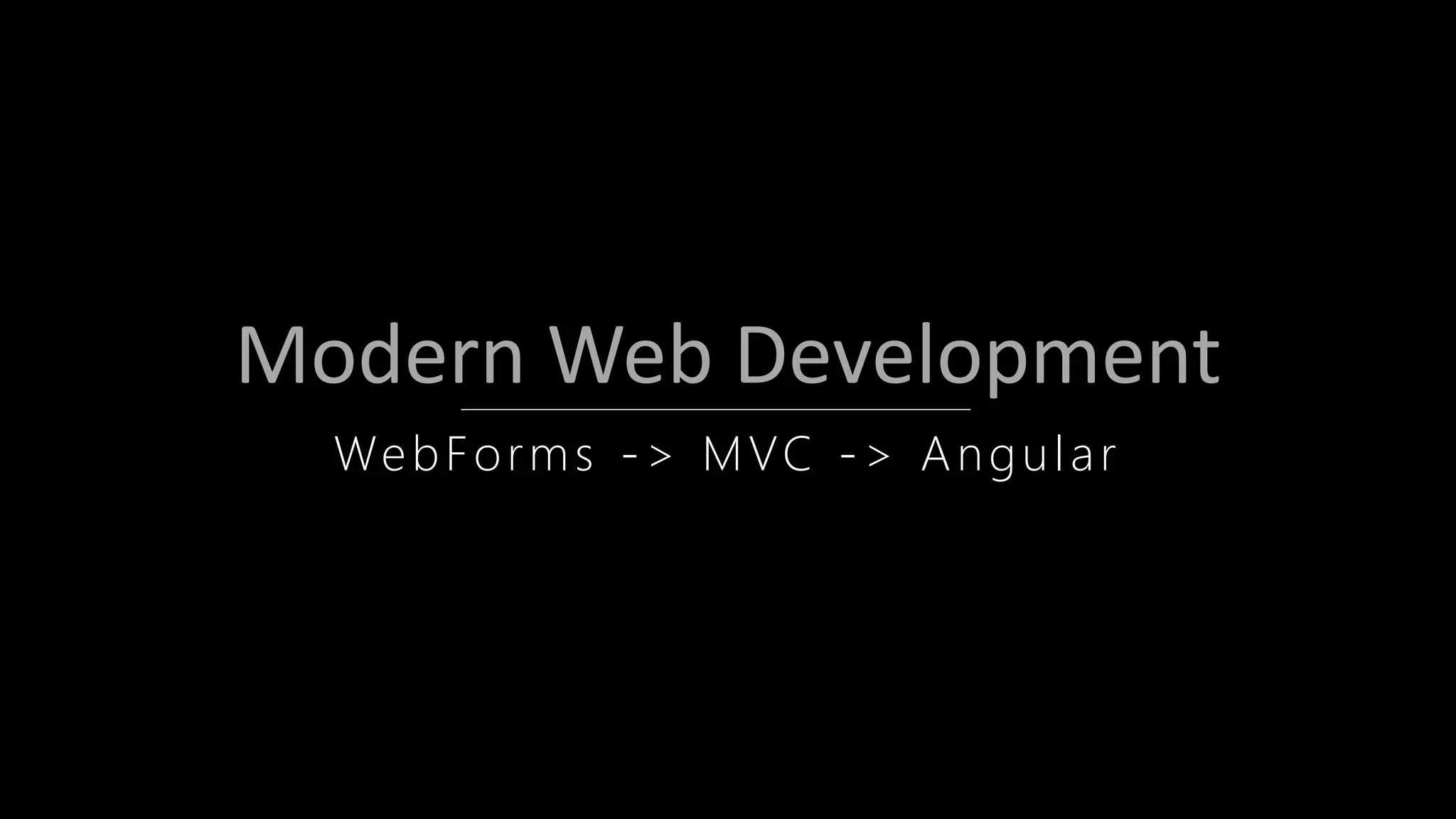 Modern Web Development
WebForms -> MVC -> Angular
 