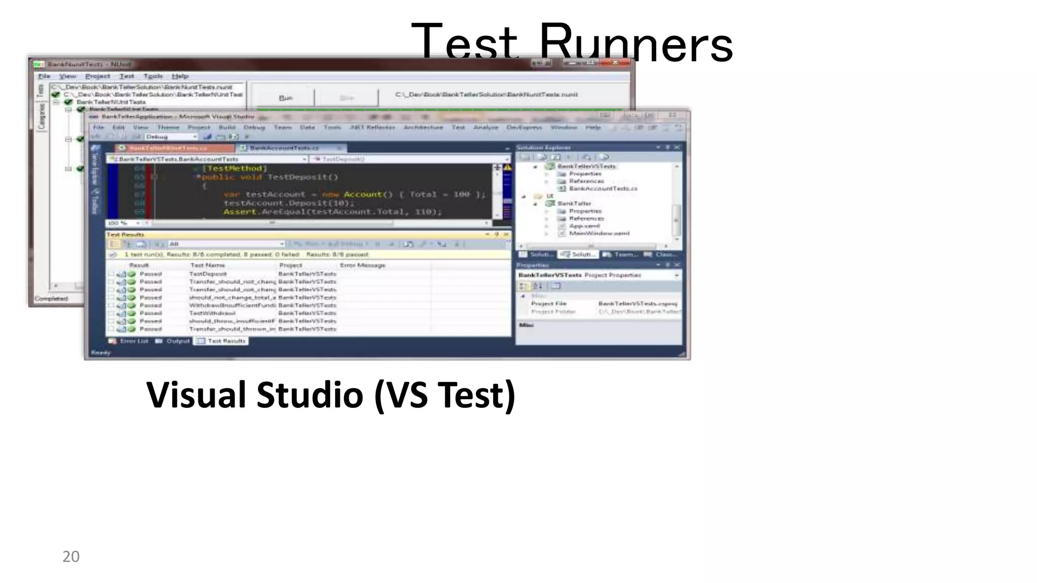 Test Runners
20
nUnit Test Runner
Visual Studio (VS Test)
 