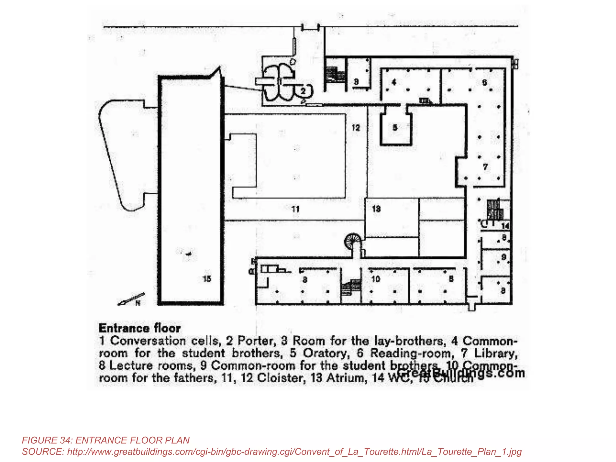 FIGURE 34: ENTRANCE FLOOR PLAN
SOURCE: http://www.greatbuildings.com/cgi-bin/gbc-drawing.cgi/Convent_of_La_Tourette.html/La_Tourette_Plan_1.jpg

 