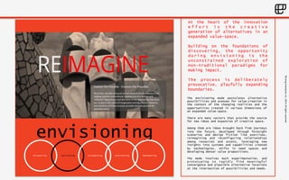 ©Living 
Enterprise, 
Inc. 
2014. 
All 
rights 
reserved 
envisioning 
discovering envisioning strategizing architecting implementing 
At the heart of the innovation 
e f f o r t i s t h e c r e a t i v e 
generation of alternatives in an 
expanded value-space. 
Building on the foundations of 
discovering, the opportunity 
during envisioning is the 
unconstrained exploration of 
non-traditional paradigms for 
making impact. 
The process is deliberately 
provocative, playfully expanding 
boundaries. 
The envisioning mode postulates alternative 
possibilities and avenues for value-creation in 
the context of the changing realities and the 
opportunities created in various dimensions of 
an expanded value-space. 
There are many vectors that provide the source 
for new ideas and expansion of creative space. 
Among them are ideas brought back from journeys 
into the future, developed through foresight 
scenarios and design fiction like exercises, 
reimagining and reconfiguring relationships 
among resources and assets, leveraging new 
insights into systems and capabilities created 
by technologies, shifts in need spaces and 
developing denser value propositions. 
The mode involves much experimentation, and 
prototyping to rapidly find meaningful 
convergence and plausible alternative locations 
at the intersection of possibilities and needs. 
 