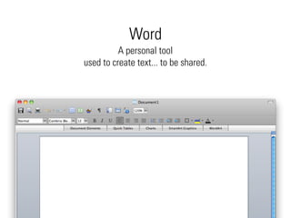 Word
          A personal tool
used to create text... to be shared.
 