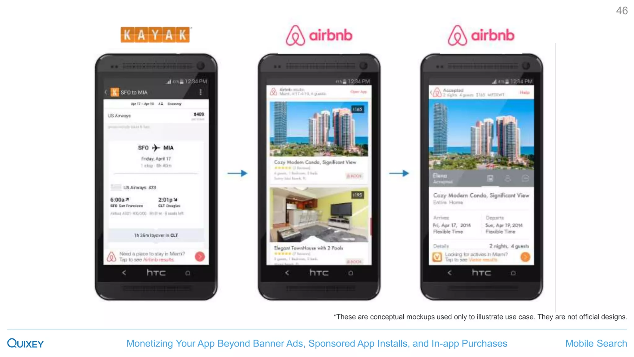Mobile SearchMonetizing Your App Beyond Banner Ads, Sponsored App Installs, and In-app Purchases
46
*These are conceptual mockups used only to illustrate use case. They are not official designs.
 