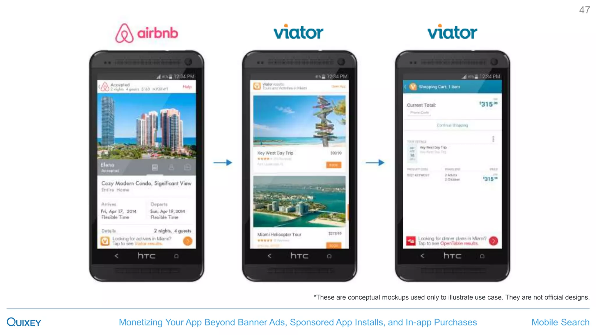 Mobile SearchMonetizing Your App Beyond Banner Ads, Sponsored App Installs, and In-app Purchases
47
*These are conceptual mockups used only to illustrate use case. They are not official designs.
 