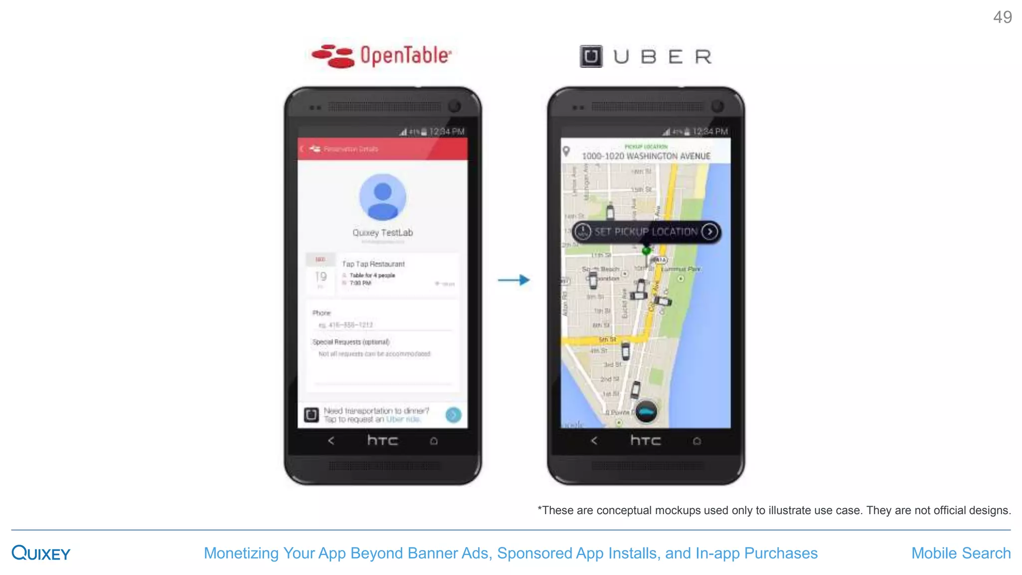 Mobile SearchMonetizing Your App Beyond Banner Ads, Sponsored App Installs, and In-app Purchases
49
*These are conceptual mockups used only to illustrate use case. They are not official designs.
 