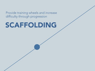Provide training wheels and increase
difficulty through progression	
  

SCAFFOLDING


 